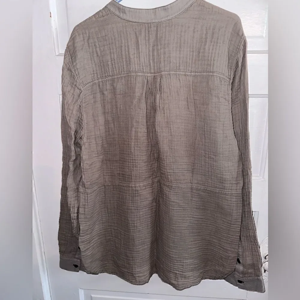 NWTs Gypsy 05 Cotton Quarter Button Long Sleeve Crepe Top Size XL